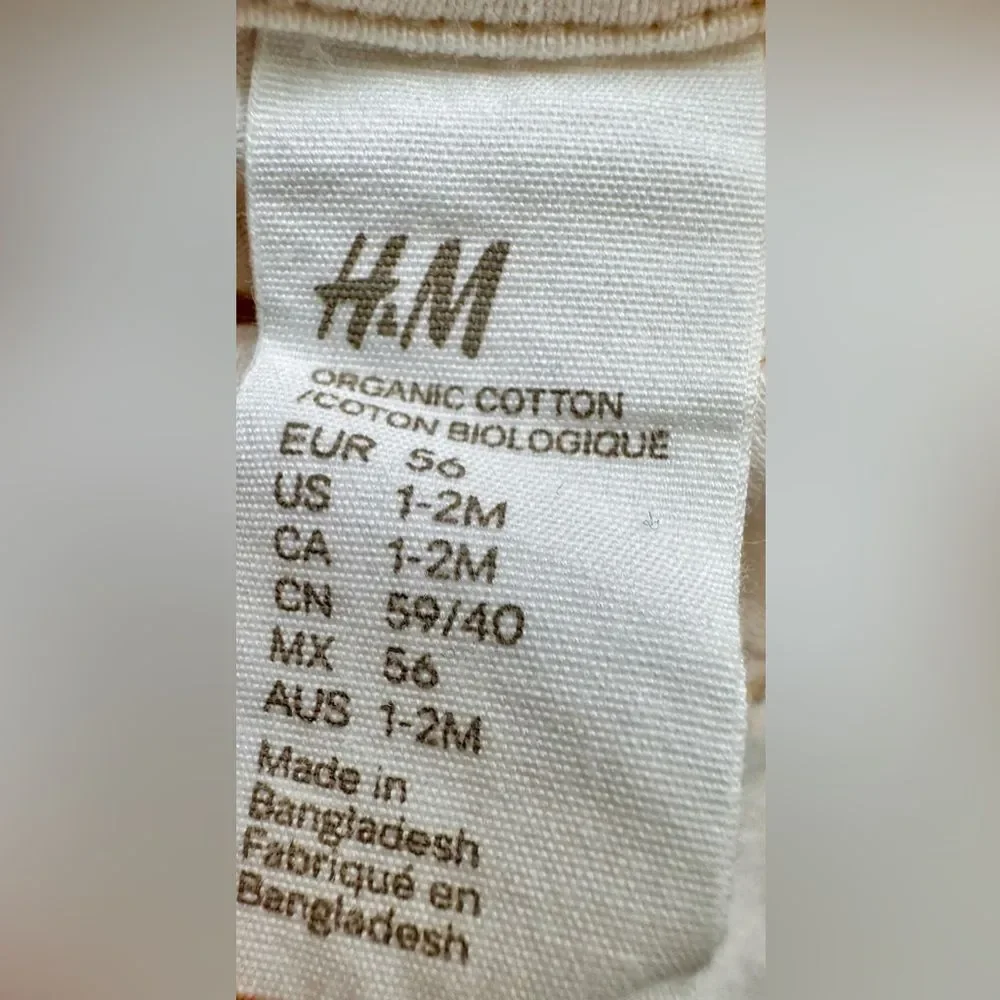 H&M Set of 2 Long Sleeve Peter Pan Collar Cotton Onesies. 1-2 & 2-4 Months.